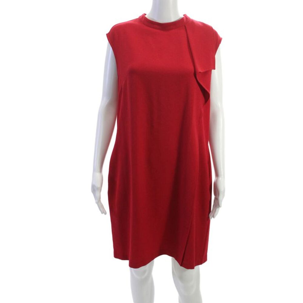 London Times Women Shift Dress Red Sleeveless High Neck Above Knee Size 10